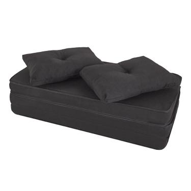 Imagem de Puff Multiuso 3 Em 1 + Travesseiro Jacquard Preto Liso Casal Bf Colchões