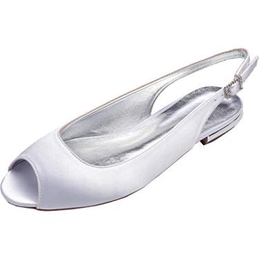 Imagem de A shoe store Sandálias femininas sem salto sem salto peep toe sem salto, Branco, 11