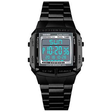 Imagem de FANMIS Relógio digital unissex de luxo, multifuncional, cronômetro, alarme, retroiluminação, resistente à água, Preto, Militar