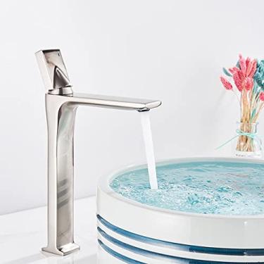 Imagem de Torneira de bacia preta fosca torneira de bacia torneiras de pia de banheiro torneira de pia de manípulo único furo deck vintage lavagem quente a frio torneira misturadora guindaste, alto, escova de níquel, china