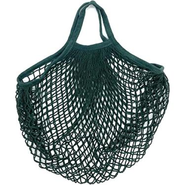 Imagem de Sacos de supermercado reutilizáveis ??portáteis para saco de frutas e legumes organizador de fios de malha de algodão bolsa de alça curta rede sacolas de compras (Verde Profundo)