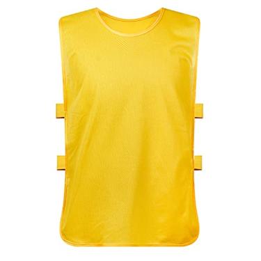 Imagem de Babadores de futebol adulto equipe esportes futebol treino treino colete malha respirável secagem rápida para atividades de construção em grupo ao ar livre 6 peças, amarelo, tamanho grande