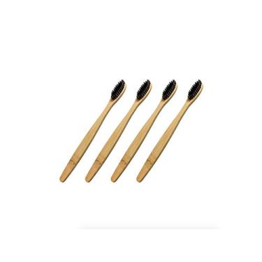Imagem de Escova de dentes de bambu natural ecológica - orgânica, livre de BPA e durável com alça ergonômica, 4-pack: Soft Pbt Bristles, one size fits all