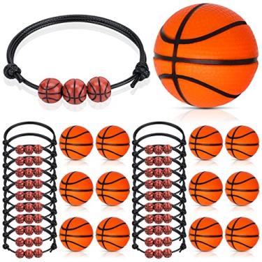 Imagem de 32 peças de lembrancinhas de festa de basquete, 20 pulseiras de basquete + 12 bolas esportivas de estresse, mini decorações de espuma de basquete, enchimento de lembrancinhas para presente de