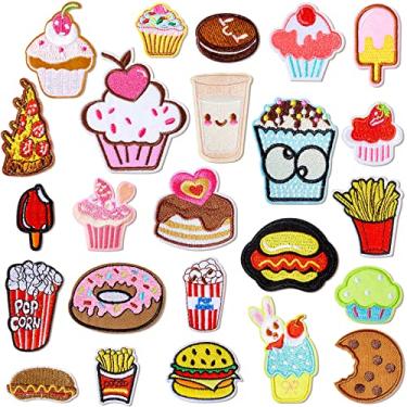 Imagem de 24 peças de adesivos de cupcake para crianças meninas com ferro em remendos bonitos coloridos para roupas mochilas jeans chapéus costura DIY decoração de artesanato