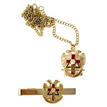 Imagem de Conjunto de colar maçônico Rose Croix Cross 32º Graus Rito Escocês Tie Bar, Metal, Não conhecido