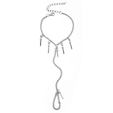 Imagem de Zxxmeet Corrente de dedo geométrica multicamadas cor de aço de liga de aço pulseira feminina gota de água borla, Sem pedra preciosa