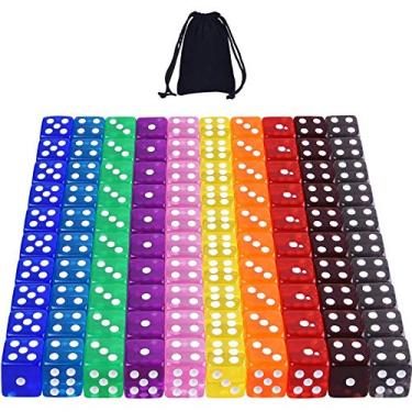 Imagem de AUSTOR Conjunto de dados de jogo com 100 peças, 6 lados, 10 cores transparentes, dados de canto quadrado para Tenzi, Farkle, Yahtzee, Bunco ou ensino de matemática com bolsa de veludo