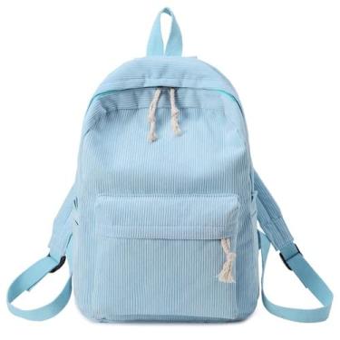Imagem de Mochileiros para meninas mulheres estilo coreano cor sólida mochila escolar tecido macio moda mochila para meninas adolescentes, Azul