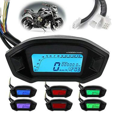 Imagem de Velocímetro digital LCD universal para motocicleta, tacômetro, odômetro com 7 luzes de fundo coloridas (12 V)