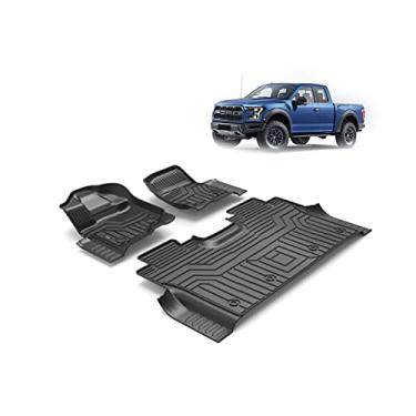 Imagem de JHZDX Tapetes compatíveis com Ford F150 2015-2021, protetor exclusivo preto TPE para todos os climas inclui forro de conjunto completo de 1ª e 2ª fileiras, leme direito, 2015 F150