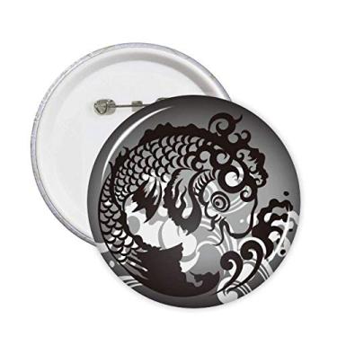 Imagem de Desenho de linha padrão de onda de peixe pinos de crachá botão emblema acessório decoração 5 peças