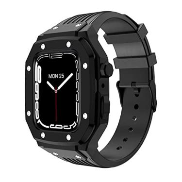 Imagem de TONECY Kit de modificação para Apple Watch Band Series 8 Case 42MM 45MM 44MM Pulseira de silicone de moldura de metal (Cor: Preto, Tamanho: 44MM)