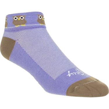 Imagem de Meias femininas de ciclismo/corrida de coruja de 2,5 cm da SockGuy, Grey/Purple, Small-Medium