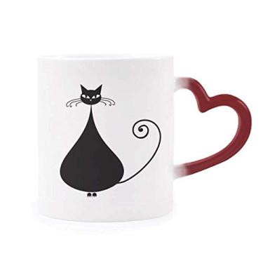 Imagem de Caneca de grés que muda de cor vermelha para o dia das bruxas com desenho de animal para amantes de gatos pretos
