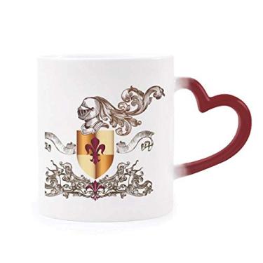 Imagem de Caneca Medieval Knights of Europe com emblema de armadura sensível ao calor Caneca vermelha que muda de cor