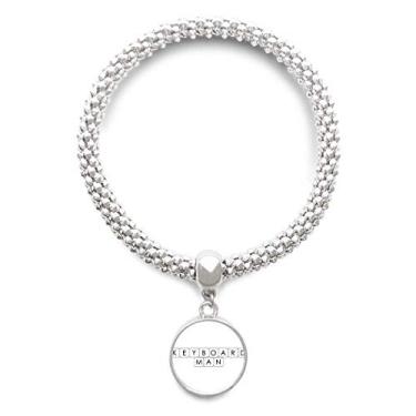 Imagem de DIYthinker Pulseira de prata masculina teclado com pingente redondo corrente de joias