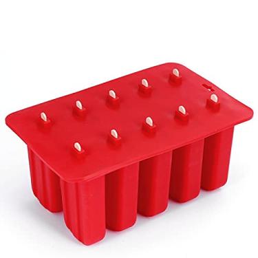 Imagem de jia cool Molde de sorvete, 10 células, gel de sílica clássico, reutilizável, conjunto de moldes de picolé, picolé, máquina de fazer sorvete, ferramentas para fazer sorvete, com dez varas de madeira vermelhas elevadas (110 varas de madeira))
