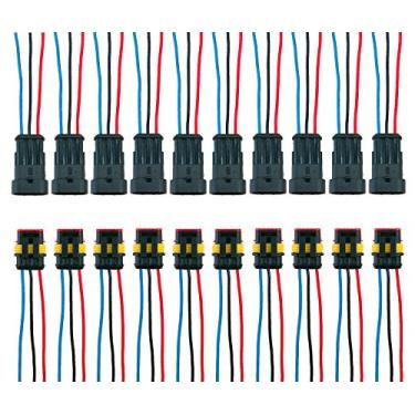 Imagem de ZoneLiStore Conector de fio elétrico à prova d'água com 3 pinos, plugue de conector de fio automotivo com fio AWG Marine Pack de 10