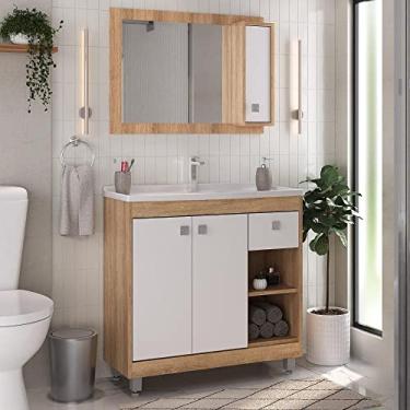 Imagem de Conjunto para Banheiro Armário 3 Portas 1 Gaveta Espelheira C00d825 Ozini Castanho Argel/branco