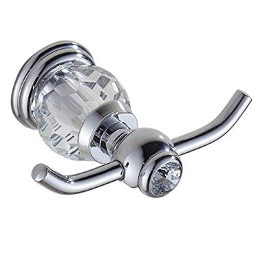 Imagem de Conjunto de ferragens de banheiro de prata polida Anel de toalha de latão sólido Suporte para secador de cabelo montado na parede com acessórios de cristal para banheiro, ganchos para roupão duplo