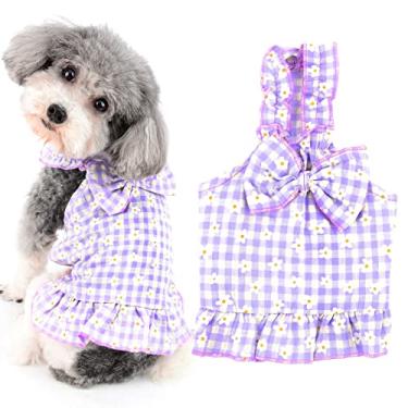 Imagem de Ranphy Vestido de cachorro pequeno roupas para meninas para filhotes de cachorro colete vestidos saia treliça cachorro princesa roupas floral plissado vestido de verão suspensório camisa camisa
