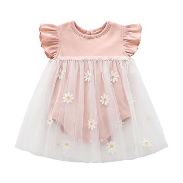 Imagem de Qvkarw Vestido infantil infantil para meninas macacão infantil floral manga curta saia princesa bebê meninas longo, rosa, 6-9 Meses
