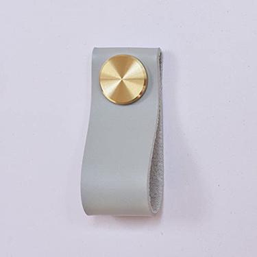 Imagem de Puxadores de porta de móveis armário de cozinha puxadores de gaveta de bronze puxa couro artificial, cinza claro, latão