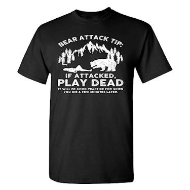 Imagem de Camiseta divertida Bear Attack Tip humor sarcástico acampamento caminhadas ao ar livre camiseta masculina feminina, Preto, M