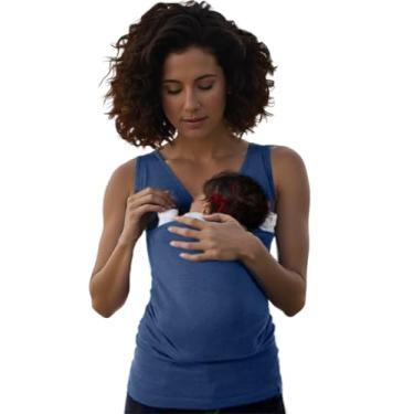 Imagem de Camiseta unissex para transporte de bebê, multifuncional, com bolso, gola redonda, casual, canguru, mamãe, casual, sem mangas, coletes, 03D azul, GG