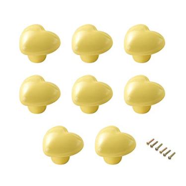 Imagem de Puxadores de gaveta de cerâmica amarela puxadores de armário em forma de coração puxadores de armário para puxadores de cozinha armários de quarto de crianças armários armários caixa organizadora de