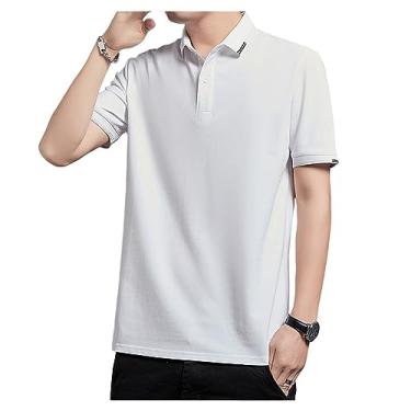 Imagem de Camisa polo masculina de seda gelo de lapela sólida com botão para treino camiseta atlética secagem rápida curta, Cor 1, 4G