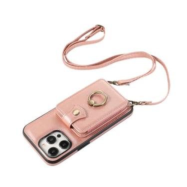 Imagem de Para iPhone 15 Pro Max 15 Plus 14 Pro 13 12 11 X XR XS 7 8 Plus Capa Crossbody Lanyard Ring Phone Card Slot Capa carteira, RoseGold, para iPhone 14 Plus