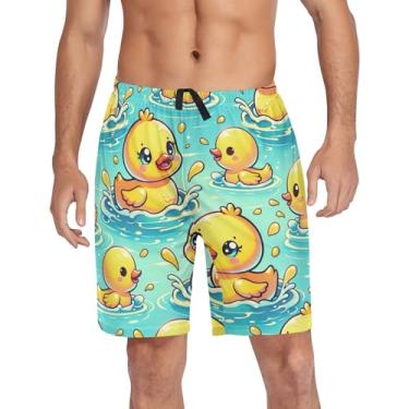 Imagem de CHIFIGNO Calça de pijama masculina, short de pijama curto com bolsos e cordão, Patos amarelos fofos - 1, GG