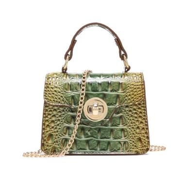 Imagem de Makcr Joacbv Bolsas femininas chiques de couro de crocodilo mini alça superior bolsa compacta para noite acessório elegante para itens essenciais, 1 - Marrom, verde colorido