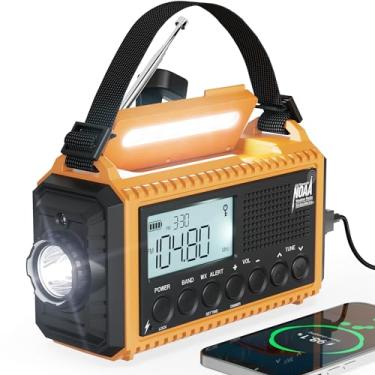 Imagem de Rádio meteorológico digital de emergência com AM/FM/NOAA/SW - Rádio portátil de sobrevivência 5000 SOS, manivela solar de 5 vias com carregador USB, lanterna, lâmpada de leitura, conector de fone de