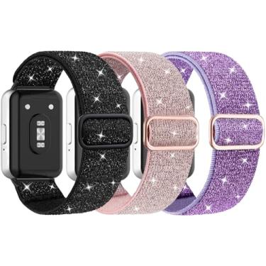 Imagem de Nigaee Pacote com 3 pulseiras elásticas de nylon para relógio compatíveis com Samsung Galaxy Fit 3, pulseiras de substituição elásticas ajustáveis e respiráveis de nylon macio para mulheres e homens