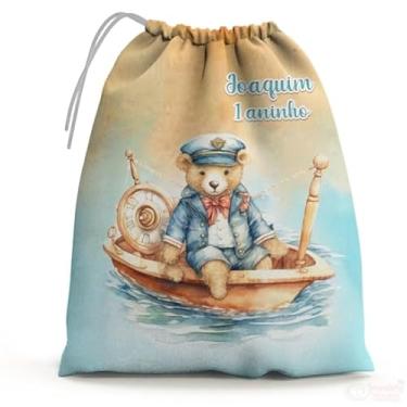 Imagem de Sacolinhas Surpresa Personalizada Tecido Ursinho Marinheiro Barco Aquarela (Sacolinhas 15x20, Unidades, 10)