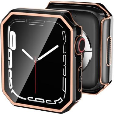 Imagem de Kedoushi Capa robusta compatível com Apple Watch Series 9 8 7 41 mm com protetor de tela de vidro temperado, capa protetora de policarbonato rígido em formato de losango para iWatch 41 mm preto