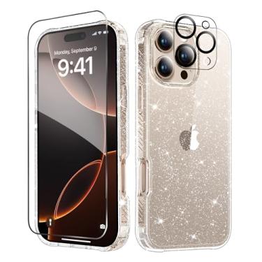 Imagem de MIODIK Capa compatível com iPhone 16 Pro Max, com protetor de tela + protetor de lente da câmera, capa protetora de telefone transparente à prova de choque, capa feminina para iPhone 16 ProMax de 6,9