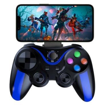 Imagem de Controle Bluetooth para Celular, iOS, Android, PC, Suporte Integrado, Gamepad Recarregável com Joystick Ergonômico, Compatível com Smart TVs, Jogos Mobile, Ideal para Jogos e Aplicativos G7 (Azul)