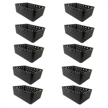 Imagem de Kit 10 Cestos Multiuso Organizador Decorativo Premium Preto - 123 Orga