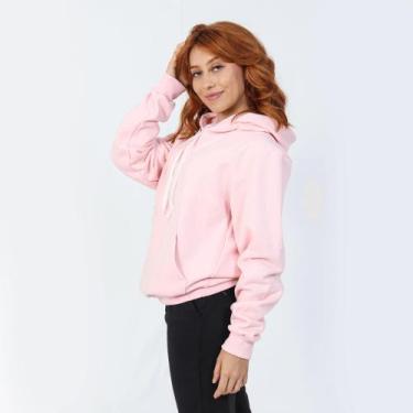 Imagem de Blusa De Frio Lisa Feminino Com Capuz Moletom Canguru Barato - Gb, Ros
