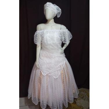 Imagem de Conjunto Baiana 4 Peças Renda Branca Umbanda Candomble Roupa de Santo 