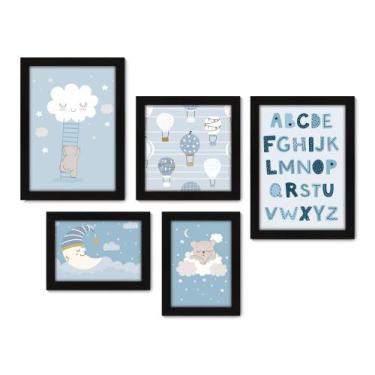 Imagem de Kit Com 5 Quadros Decorativos - Ursinhos - Infantil - Balões - Nuvens 