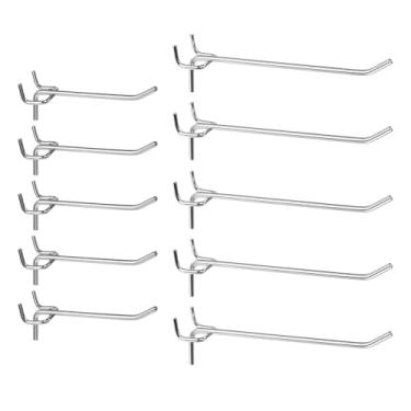 Imagem de HARFINGTON 10 ganchos para prateleiras de quadro de estantes, 10 cm, 15 cm, aço inoxidável, suporte para pendurar na parede, ferramentas de organização para bancada, garagem, cozinha, loja, prata
