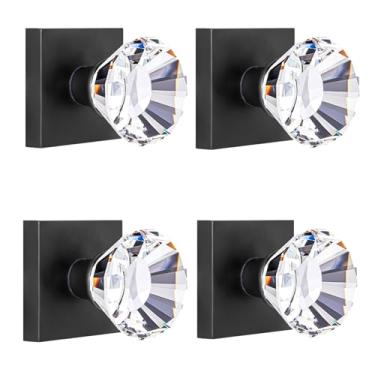 Imagem de HIEMEY Maçaneta de porta falsa de vidro preto fosco para armário de salão de cristal, puxador de porta transparente sem giro inativo, pacote com 4