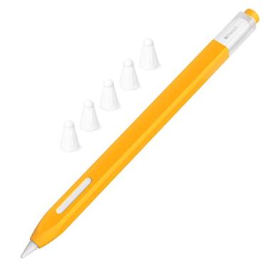Imagem de JOOSKO Estojo de silicone clássico compatível com Apple Pencil 2ª geração, [com 5 capas de ponta de silicone de fibra de tecido], antiderrapante, suporta carregamento magnético sem fio (amarelo)