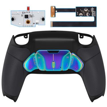 Imagem de eXtremeRate Rainbow Aura Blue Purple Real Metal Buttons (RMB) Kit de remapeamento RISE4 para controle PS5 BDM-010 020 com revestimento traseiro emborrachado preto, placa de atualização e 4 botões