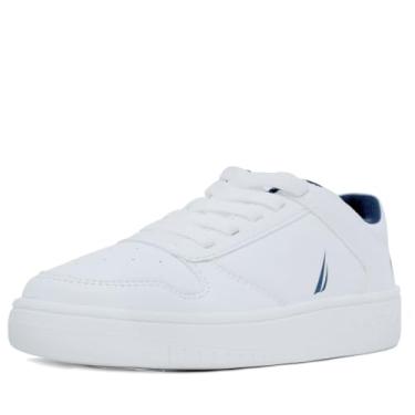 Imagem de Nautica Tênis infantil masculino de cano baixo com cadarços: sapatos elegantes para jovens - ideal para tênis e caminhadas (crianças grandes/criança pequena), Branco azul-marinho Pop Caraoni, 1 Little